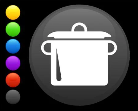 Boiling pot icon on round internet button Stock Illustration