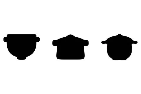 Boiling pot silhouette icon set. Cooking ware flat design Stock Illustration