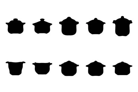 Boiling pot silhouette icon set. Cooking ware flat design Stock Illustration