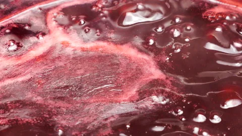 Boiling red currant jam bubbles in a saucepan Stock Footage 337942045