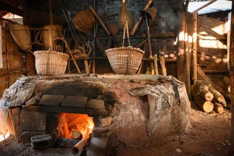 Boiling rock salt  production process, Sapan, Nan province, Thailand Stock Photos