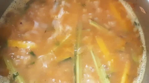 Boiling Sambar with Vegetables – Steaming Hot Indian Curry Close-Up 動画素材 332548894