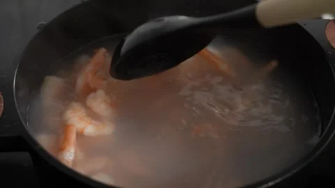 Boiling Shrimp in Pot of Water Stock Footage 341488737
