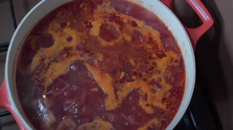 Boiling soup pan on the burner Stock Footage 51613701