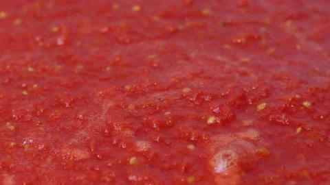 Boiling tomato paste. Making ketchup from fresh tomatoes. Stock Footage 164181458