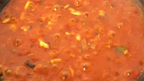 Boiling Tomato Sauce in Pan Stock Footage 135354978