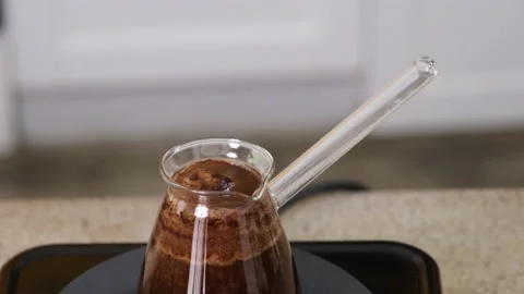 Boiling Turkish coffee, glass Stock Footage 205001569
