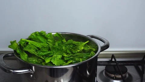 Boiling turnip greens Stock Footage 298964314