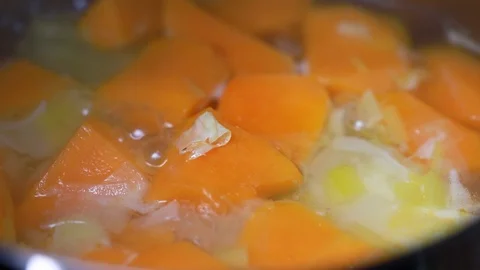 Boiling vegetables for soup Stock Footage 100635747