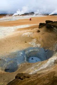 Boiling volcanic mud pool - Namaskard - Iceland Stock Photos