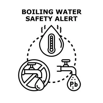 Boiling water alert for contaminated drinking safety Stock Illustration