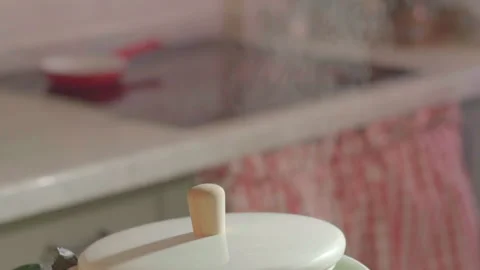 Boiling water, modern kitchen, cooking, chickpeas and chicken Stock Footage 141088998