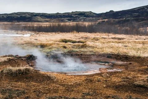Boiling water in a puddle Stock Photos