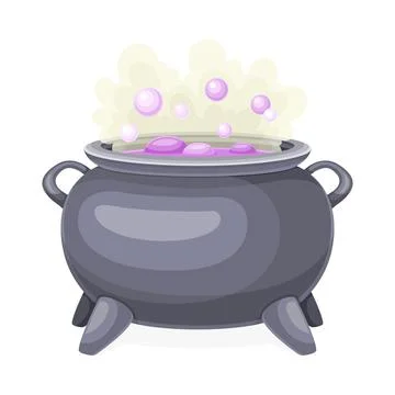 Boiling Witch Cauldron with Steaming Poison as Magical Object and Witchcraft Illustrazione stock