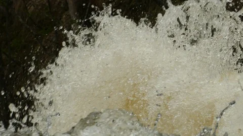 Boisterous river stream of spring mountain waterfall. Stock Footage 102748044