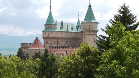 Bojnice Castle Framed by Green Trees in Slovakia Stock-Footage 345123835