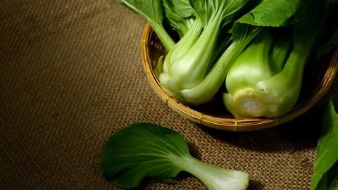 Bok choy vegetable in a basket. camera move in 4k resolution Stock Footage 113596863
