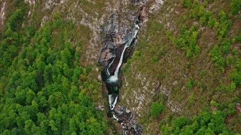 Boka Waterfall between steep cliffs near Triglav National, Slovenia Stock Footage 260731164
