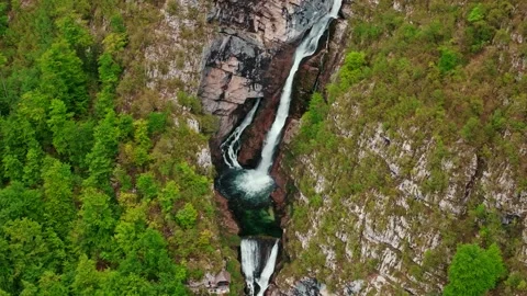 Boka Waterfall between steep cliffs near Triglav National, Slovenia Stock Footage 260731365