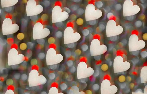 Bokeh, abstract bright background of white foam hearts with bokeh from garlan Stock Photos