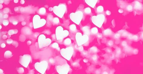 Bokeh, abstract bright background of white foam hearts with bokeh from garlan Stock Photos