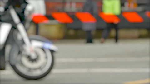 Bokeh Accident Security Barricade Background Flashing Police Lights Murder Stock Footage 171398447