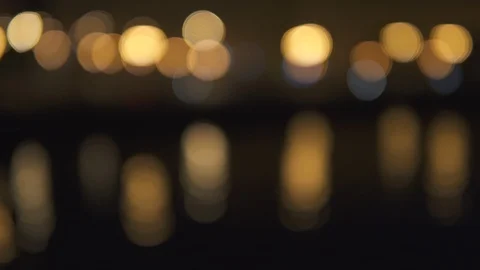 Bokeh background blurred view of city blinding lights and reflections in a river Stock Footage 111260860