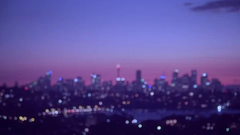 Bokeh background of Sydney skyline on twilight evening Stock Footage 125120953