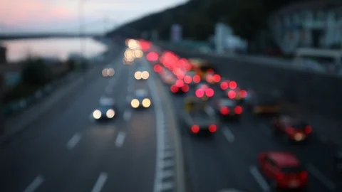 Bokeh Car Light At Night. Out Of Focus Traffic Lights. Stock Footage 87635581