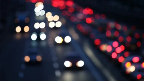 Bokeh Car Light At Night. Out Of Focus Traffic Lights. Stock Footage 87635602