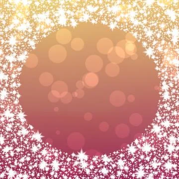 Bokeh copper orange background with round snowflakes border Stock Illustration