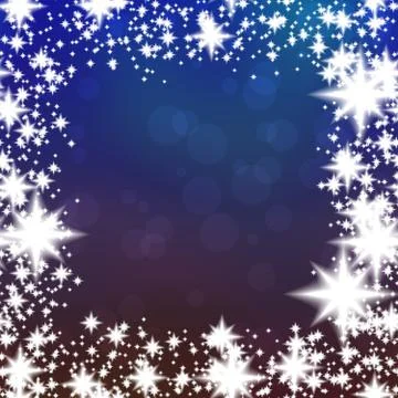 Bokeh dark blue background with square snowflakes border Stock Illustration