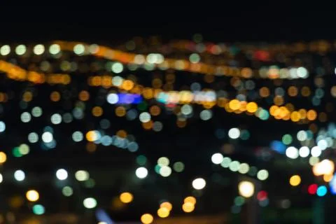Bokeh effect of city lights. Creative background, blurred lights. Abstract. Stock Photos