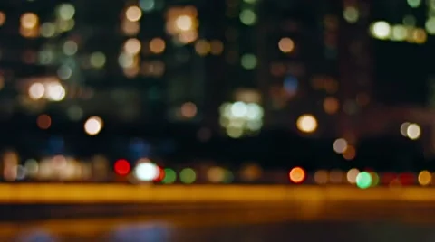 Bokeh Effect Drifting into Focus on Night Time Cityscape Stock Footage 60401643