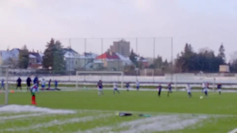 Bokeh effect of interaction between two teams on the field. Gameplay. Youth socc Stock Footage 295931753