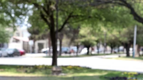 Bokeh parque autos, repartidor y patrulla 動画素材 159727087