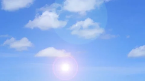 Bokeh sun light ray n bright lens flare with white cloud on sunny blue sky Stock Footage 202074297
