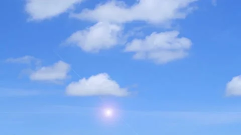 Bokeh sun light ray n bright lens flare with white cloud on sunny blue sky Stock Footage 202076667