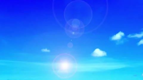 Bokeh sun light ray n lens flare sunlight beam on sunny clear deep blue sky Stock-Footage 253578260