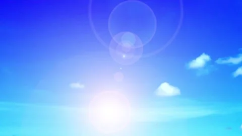 Bokeh sun light ray n lens flare sunlight beam on sunny clear deep blue sky Stock Footage 253579539