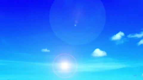 Bokeh sun light ray n lens flare sunlight beam on sunny clear deep blue sky Stock Footage 253612374