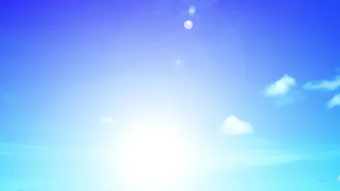 Bokeh sun light ray n lens flare sunlight beam on sunny clear deep blue sky Stock Footage 253612422
