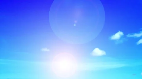 Bokeh sun light ray n lens flare sunlight beam on sunny clear deep blue sky Stock Footage 253612427