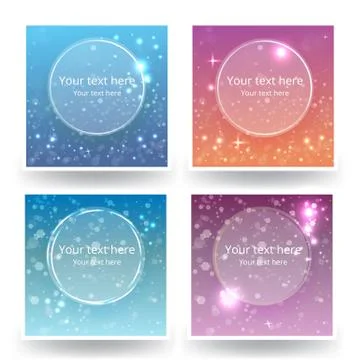 Bokeh vector backgrounds set with lights and text frame circles. Illustrazione stock
