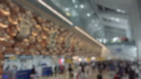 Bokeh view of arrival zone of International Airport in New Delhi, India. Stock Footage 308194050