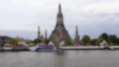 Bokeh view of blurred Buddhist temple Wat Arun. Stock Footage 283315159