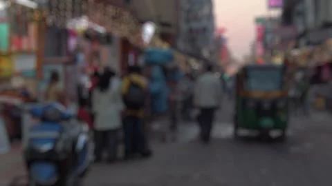 Bokeh view of evening at Main Bazaar street (New Delhi, India). Stock Footage 306498771