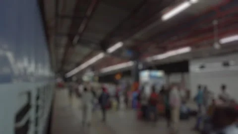 Bokeh view of night train departing from New Delhi railway station. Stock Footage 306500605