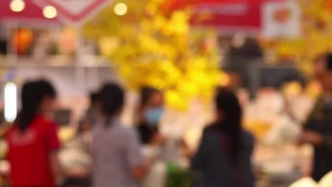 Bokeh view of people, customers in a store or a supermarket. Stock Footage 296429318