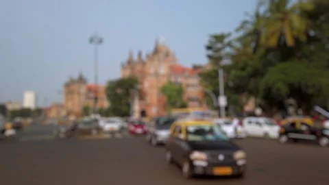 Bokeh view of road traffic near CSMT railway station, Mumbai, India. Stock Footage 310819853
